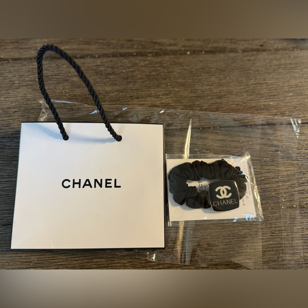CHANEL Bag + Chanel Makeup  Black Logo Hair Scrunchie